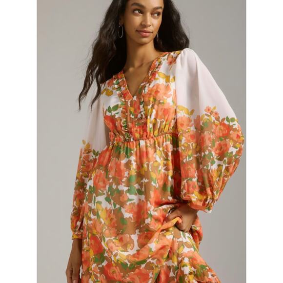 NEW Anthropologie Vineet Long Dress 70s Floral Artsy Boho Hippie XS Cottagecore - Picture 5 of 12